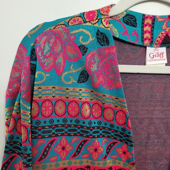 GRAFF CALIFORNIAWEAR Vintage Floral Open Front Cardigan Size 14 - Picture 3 of 6